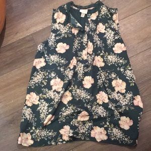 Green tank top with pink flowers